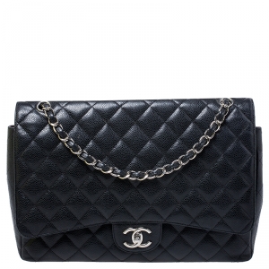 Pre Owned حقيبة شانيل قلاب مزدوج كلاسيكية ماكسي جلد كافيار مبطنة سوداء