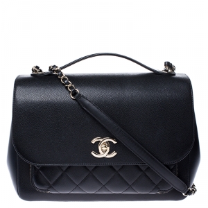 Pre Owned Chanel Black Quilted Caviar Leather Large Business Affinity Flap Bag 