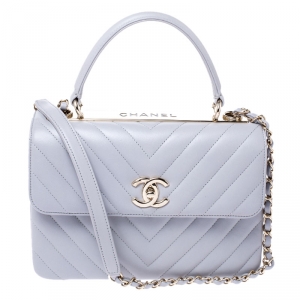 Pre Owned Chanel Grey Chevron Quilted Leather Small Trendy CC Flap Top Handle Bag