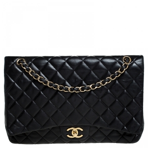 Pre Owned Chanel Black Quilted Leather Jumbo Classic Double Flap Bag
