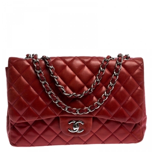 مملوكة مسبقًا Chanel Red Quilted Leather Jumbo Classic Single Flap Bag