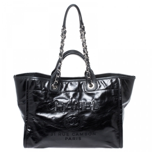 Pre Owned Chanel Black Leather Large Deauville Tote