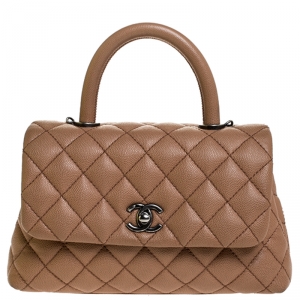 Pre Owned Chanel Brown Caviar Leather Mini Coco Top Handle Bag