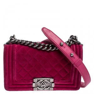Chanel Fuchsia Quilted Velvet Small Boy Flap Bag