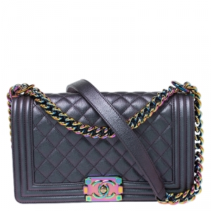 Pre Owned حقيبة شانيل بوي جلد إيريسيدنت ميتاليك متوسطة بقلاب