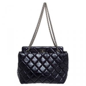Pre Owned Chanel Purple Quilted Crackled Leather Mademoiselle Lock Chain Tote