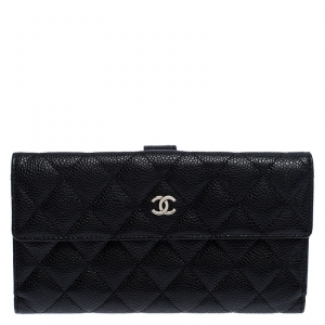 Chanel Black Caviar Leather Double Sided Long Classic Flap Wallet