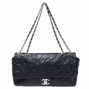 Pre Owned Chanel Black Lucky Charm Embossed Leather CC Flap Bag