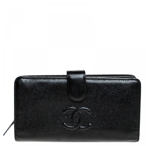 Chanel Black Leather CC Long Bifold Wallet