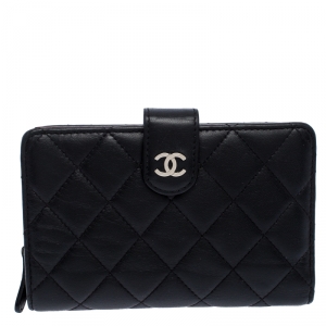 Chanel Black Quilted Leather L-Zip Wallet