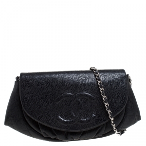 Chanel Black Caviar Leather Half Moon Wallet On Chain