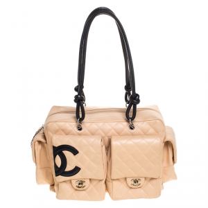 مملوكة مسبقًا Chanel Beige Quilted Leather Ligne Cambon Reporter Bag