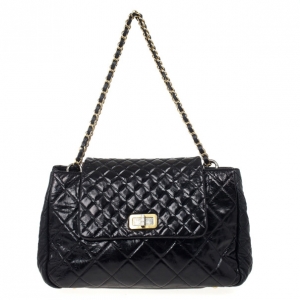 Pre Owned Chanel Black Distressed Quilted Lambskin Hobo 