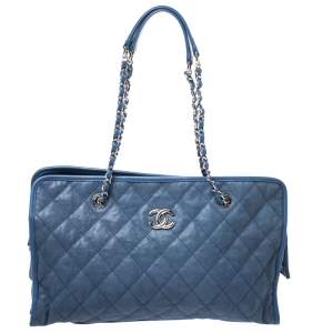 مملوكة مسبقًا Chanel Blue Caviar Quilted Leather Large Riviera Tote