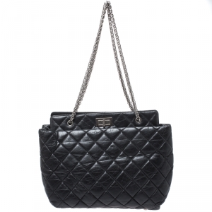 Pre Owned Chanel Black Quilted Aged Calfskin Leather Large Reissue Tote