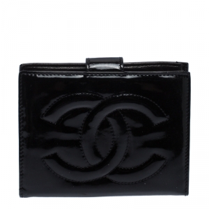 Chanel Black Patent Vintage CC Compact Wallet