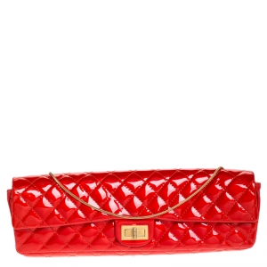 Chanel Red 2.55 Reissue Quilted Patent Leather East/West Clutch Bag