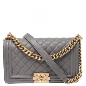 مملوكة مسبقًا Chanel Grey Caviar Leather Medium Boy Flap Bag