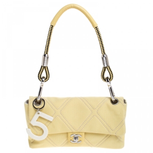 مملوكة مسبقًا Chanel Yellow Diamond Stitched Canvas Small No. 5 Charm Flap Bag