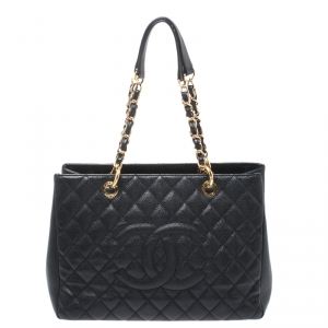 مملوكة مسبقًا Chanel Black Quilted Caviar Leather Grand Shopper Tote