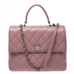Pre Owned Chanel Old Rose Lambskin Leather Trendy CC Large Top Handle Bag