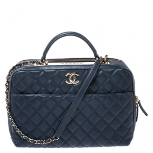 Pre Owned Chanel Blue Quilted Leather Large Trendy CC Bowler Bag