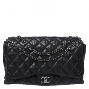 مملوكة مسبقًا حقيبة شانيل قلاب أكورديون ماكسي جلد ناعمة سوداء