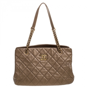 مملوكة مسبقًا Chanel Metallic Bronze Quilted Leather CC Crown Tote