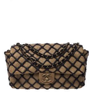 مملوكة مسبقًا Chanel Gold/Black Deer Leather Canebiers Jumbo Flap Bag