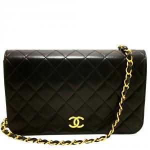 Pre Owned Chanel Black Quilted Leather Vintage Full Flap Bag