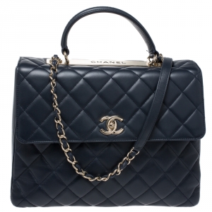 Pre Owned Chanel Blue Lambskin Leather Trendy CC Large Top Handle Bag