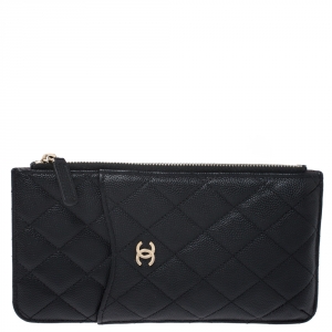 Chanel Black Quilted Caviar Leather CC Multi Functional Zip Pouch