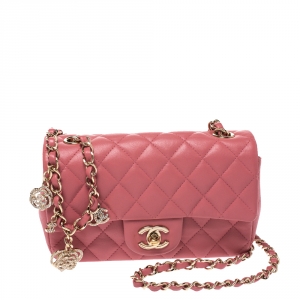Pre Owned Chanel Pink Leather New Mini Classic Flap Bag