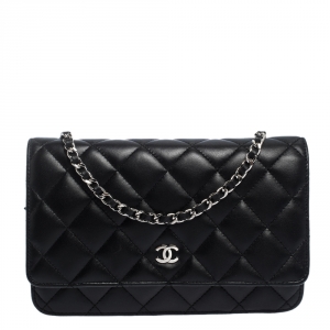 مملوكة مسبقًا Chanel Black Quilted Leather WOC Chain Clutch Bag