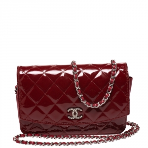 Chanel Red Quilted Patent Leather Brilliant WOC Clutch Bag