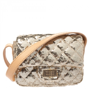 Pre Owned Chanel Metallic Gold Sequin Mini Reissue Bag