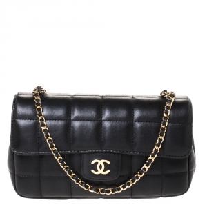 Pre Owned Chanel Black Chocolate Quilted Leather Flap Bag