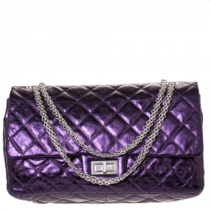 مملوكة مسبقًا Chanel Metallic Plum Quilted Leather Jumbo Reissue 2.55 Classic 227 Flap Bag