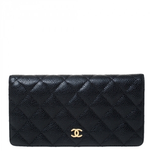 Chanel Black Quilted Caviar Leather L Yen Continental Wallet