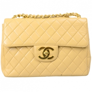 Pre Owned Chanel Beige Lambskin XL Jumbo Flap Bag