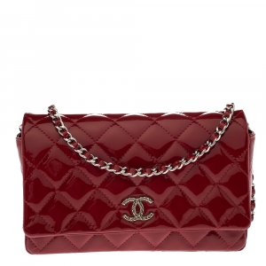 Chanel Red Quilted Patent Leather WOC Clutch Bag