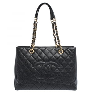 Pre Owned حقيبة شانيل غراند شوبنغ جلد كافيار أسود مبطن