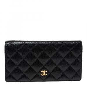 Chanel Black Quilted Caviar Leather L Yen Continental Wallet