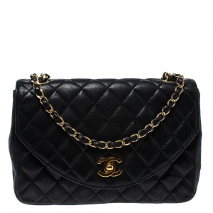 Pre Owned Chanel Black Leather Vintage Classic Round Flap Bag 