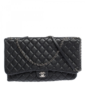 Pre Owned Chanel Black Quilted Leather 3 Flap Shoulder Bag