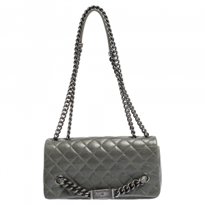 Chanel Pale Green Quilted Leather Logo Plaque Flap Chain Bag