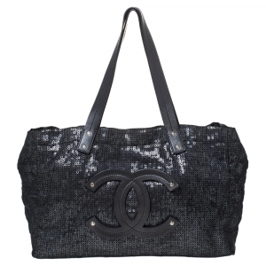 Pre Owned Chanel Black Mesh and Sequins CC Logo Tote