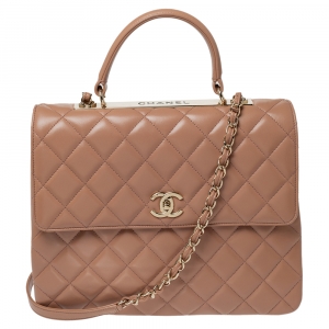 Pre Owned Chanel Nude Beige Quilted Leather Large Trendy CC Top Handle Bag