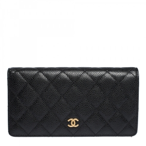 Chanel Black Quilted Caviar Leather L Yen Continental Wallet