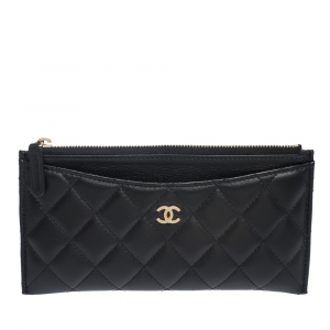 مملوكة مسبقًا Chanel Black Quilted Lambskin Leather Classic Zip Pouch 
